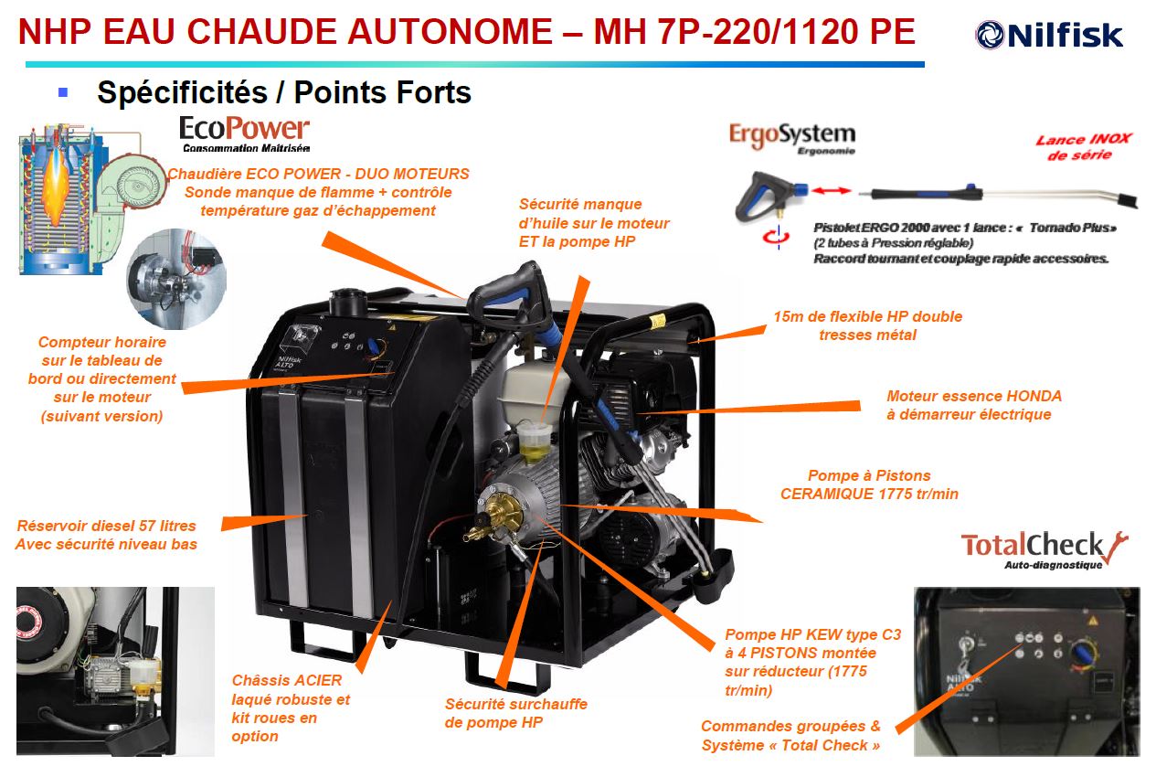 Nettoyeur haute pression eau chaude autonome essence Nilfisk MH7P-220/1120 PE